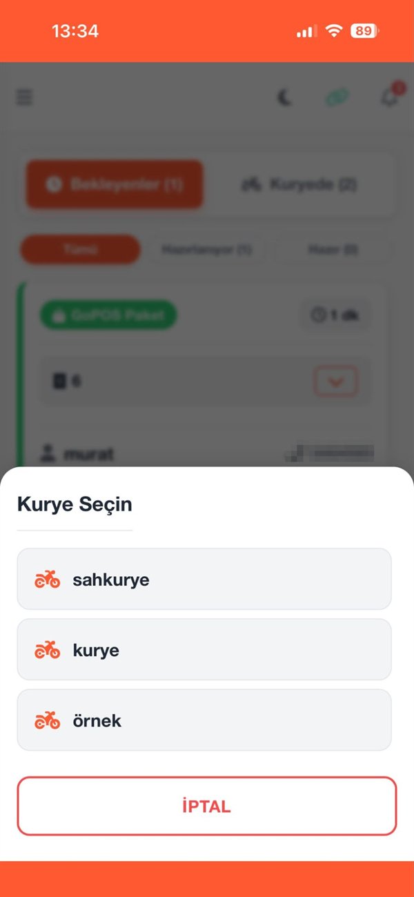 GoKurye kurye takip uygulaması — kurye seçimi ekranı