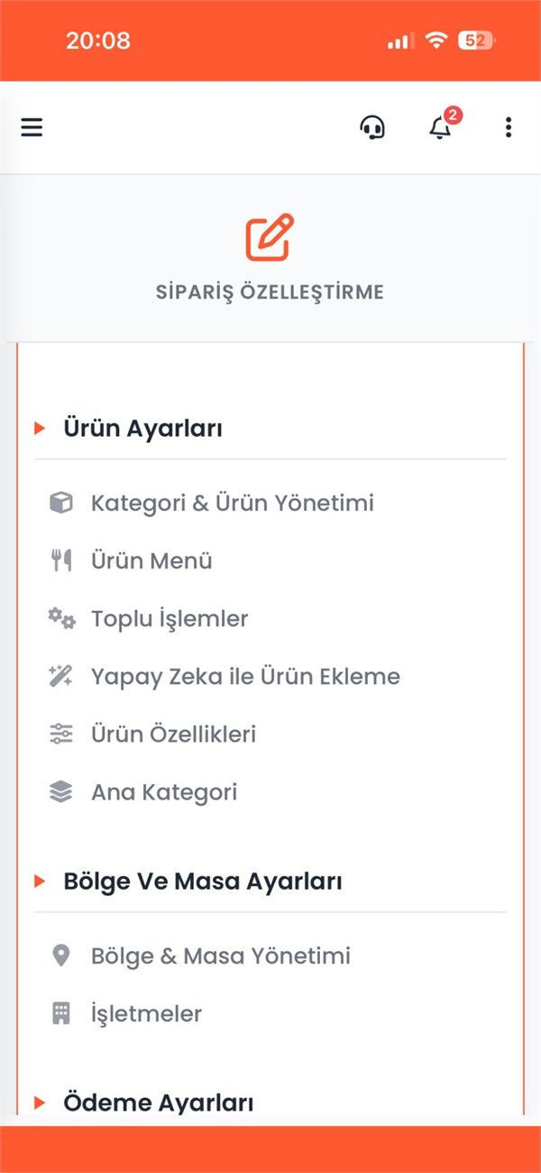 GoPOS mobil adisyon uygulaması — Yönetim Menüsü ekranı