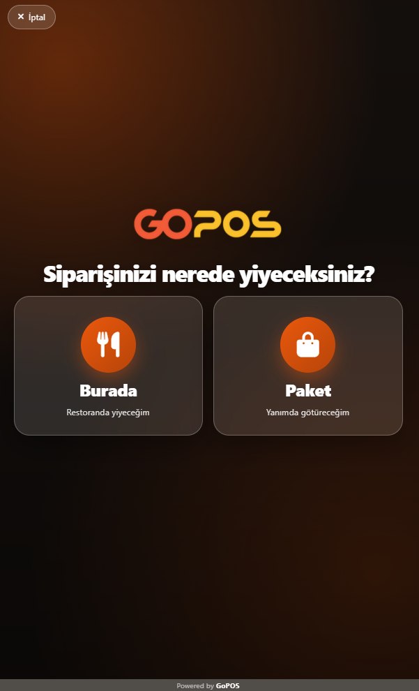 GoPOS self servis kiosk Sipariş Türü ekranı
