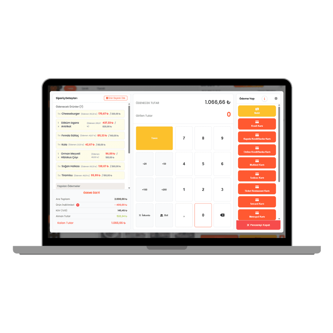 GOPOS detaylı ödeme ekranı restoran yönetim sistemi otomasyon programı